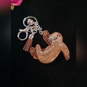 Sparkly Rhinestone Sloth Bag Charm /  Keychain with Tassel